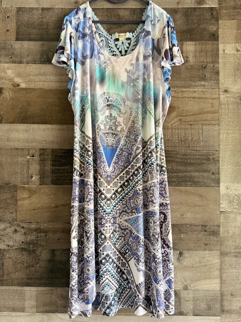 ONE WORLD Blue and White Midi Dress with Paisley Print